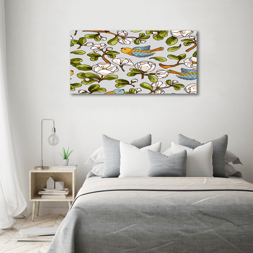 Foto obraz akrylový do obývačky Kvety a vtáky