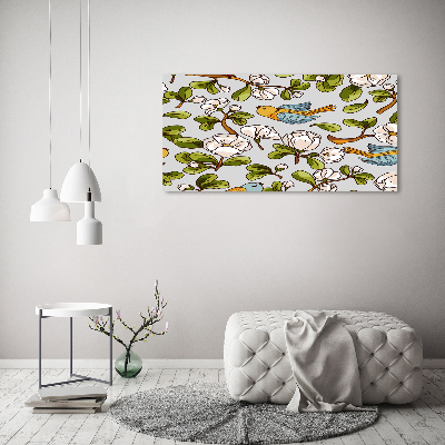 Foto obraz akrylový do obývačky Kvety a vtáky