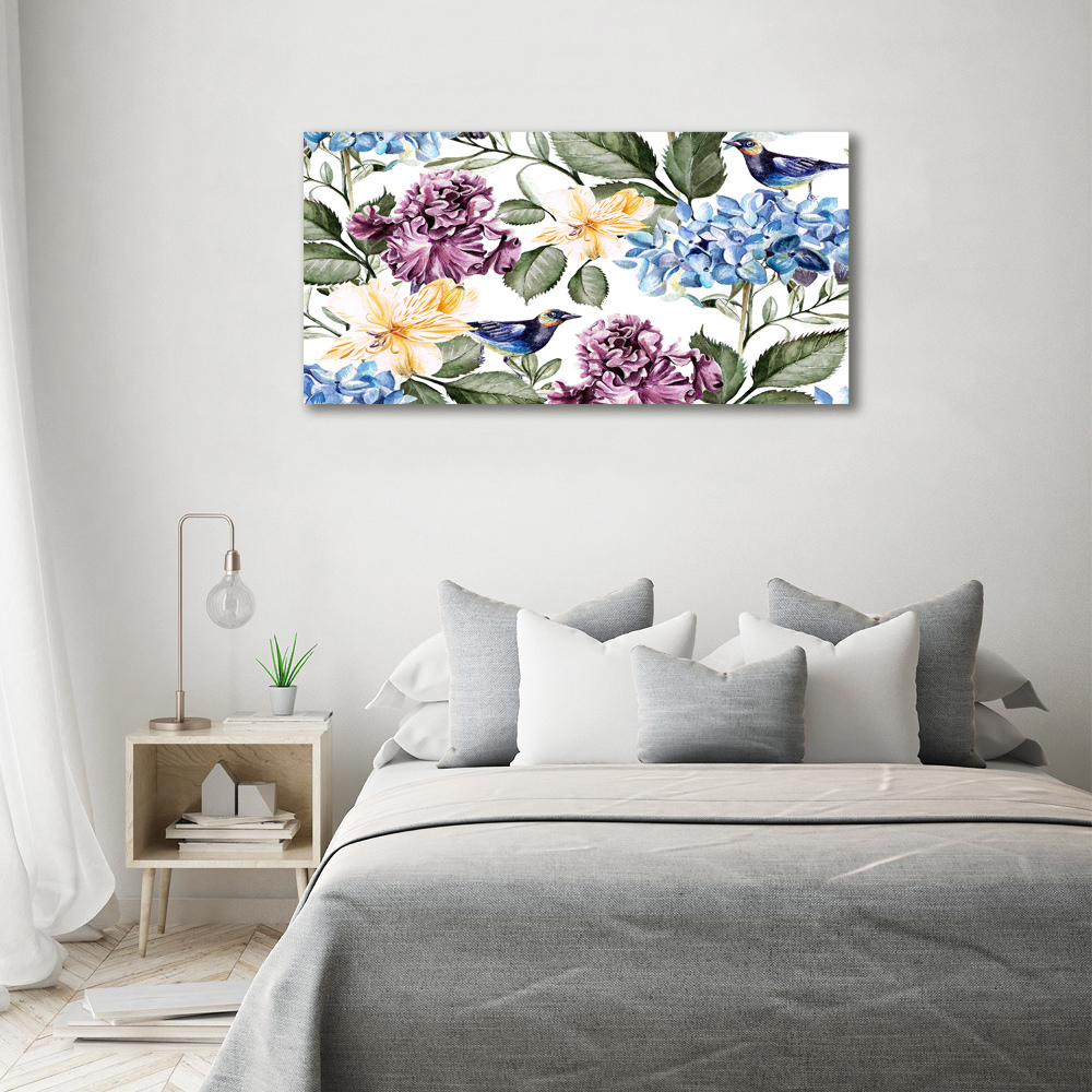 Foto obraz akrylový na stenu Kvety a vtáky