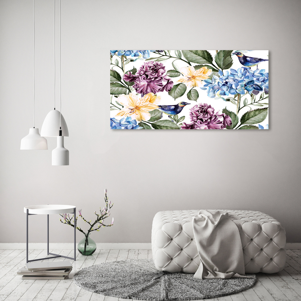 Foto obraz akrylový na stenu Kvety a vtáky