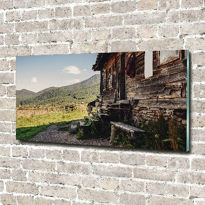 Moderný akrylový fotoobraz Drevený dom hory