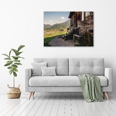 Moderný akrylový fotoobraz Drevený dom hory