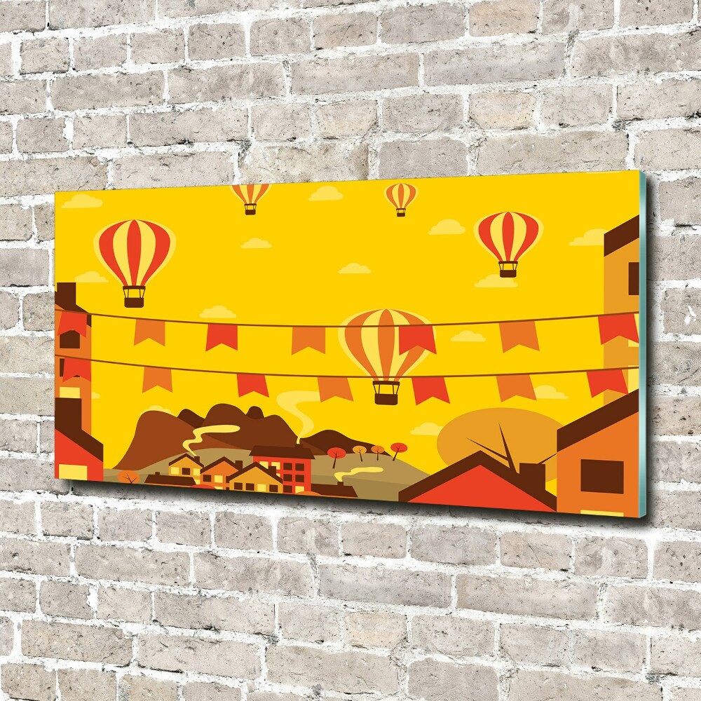 Foto obraz akrylový na stenu Balóny nad mestom
