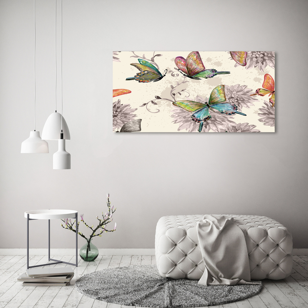 Foto obraz akrylové sklo Motýle a kvety