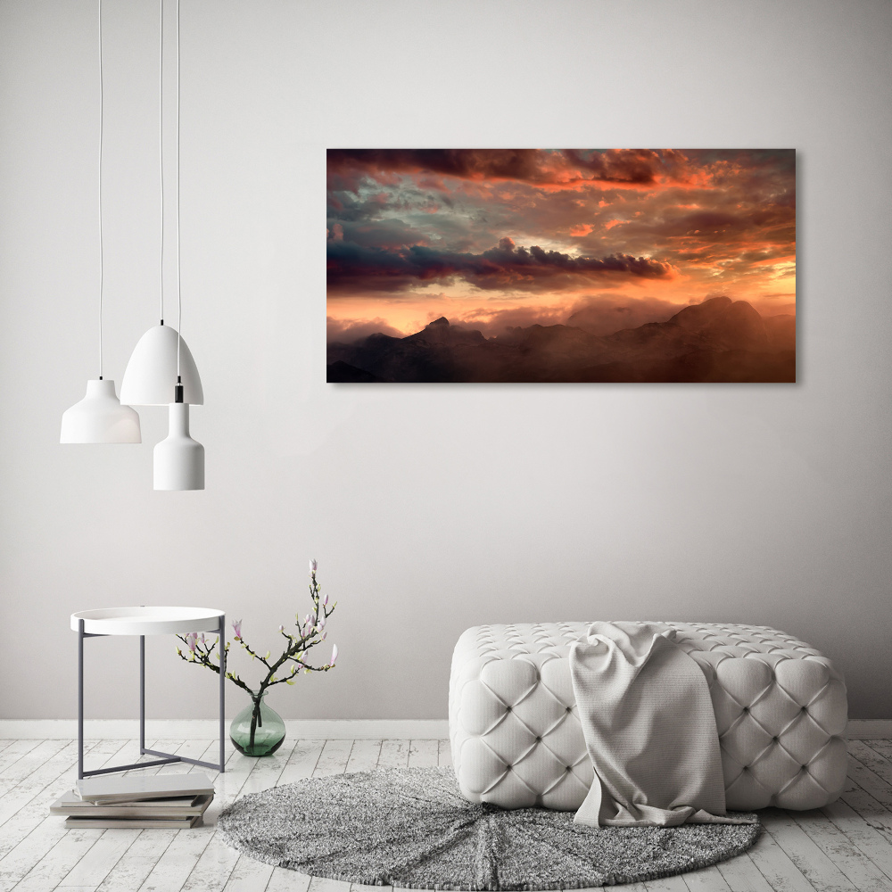 Foto obraz akrylový na stenu Západ slnka hory