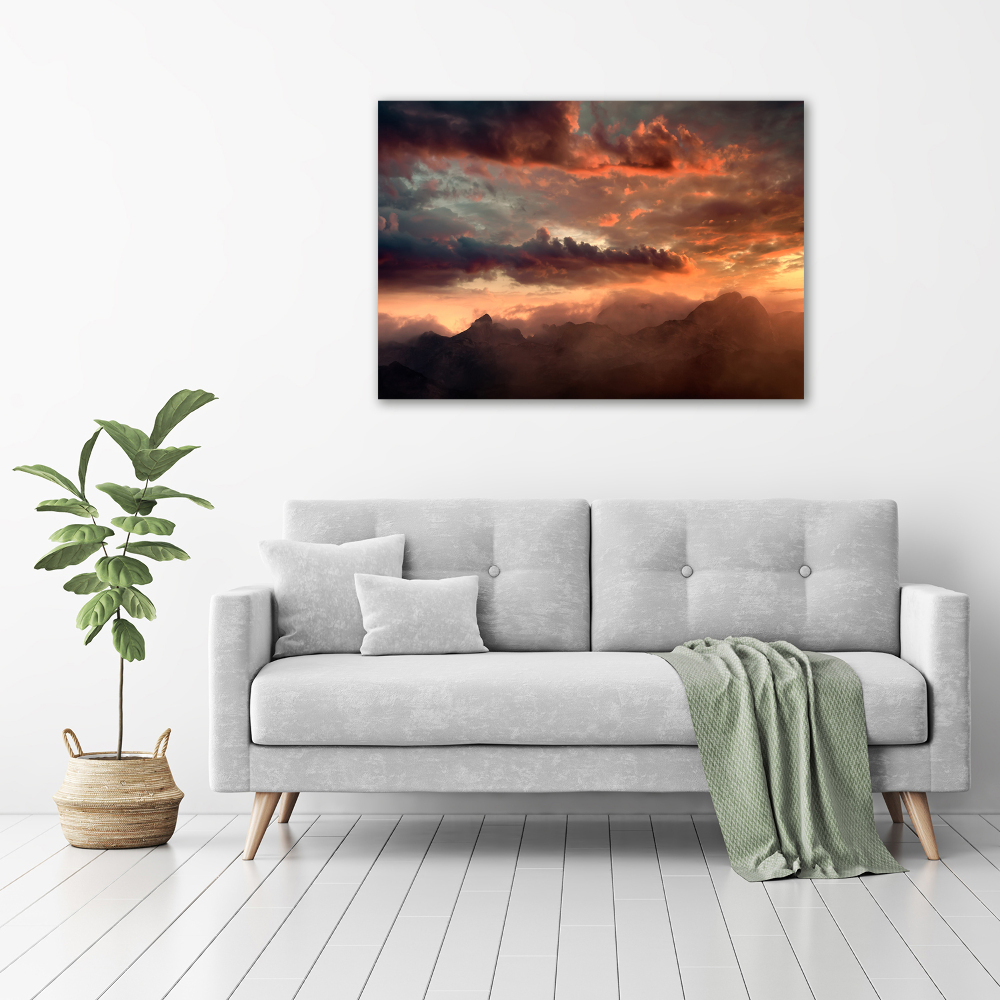 Foto obraz akrylový na stenu Západ slnka hory