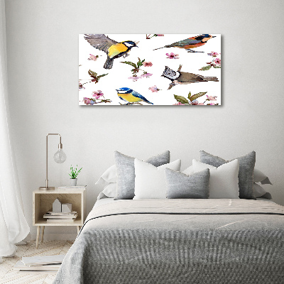 Foto obraz akrylový Vtáky kvety višně