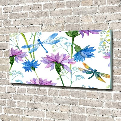 Moderný obraz fotografie na akrylu Kvety a vážky
