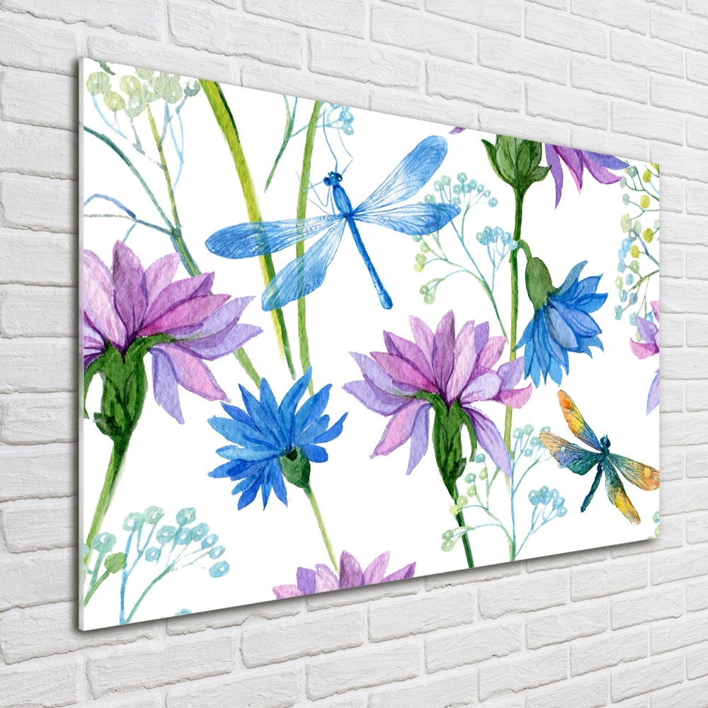 Moderný obraz fotografie na akrylu Kvety a vážky