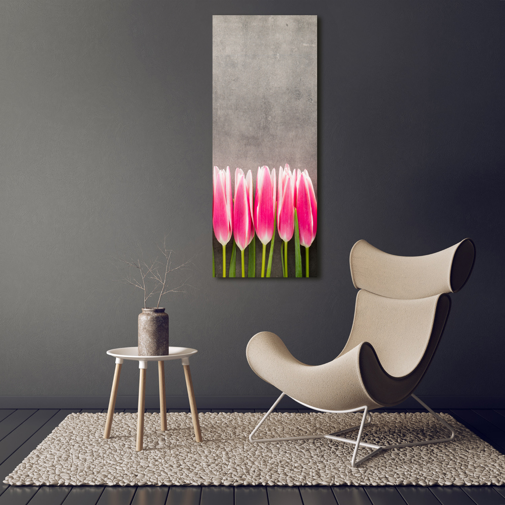 Vertikálny foto obraz akrylové sklo Ružové tulipány