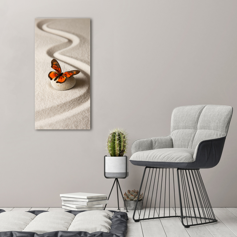 Vertikálny foto obraz akrylový Kameň zen a motýľ