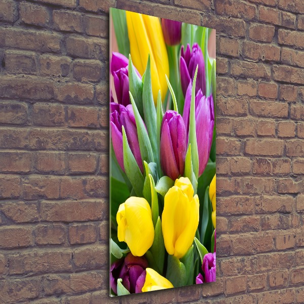 Vertikálny foto obraz akrylový Farebné tulipány