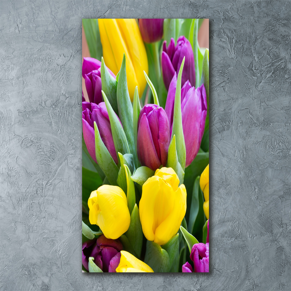 Vertikálny foto obraz akrylový Farebné tulipány