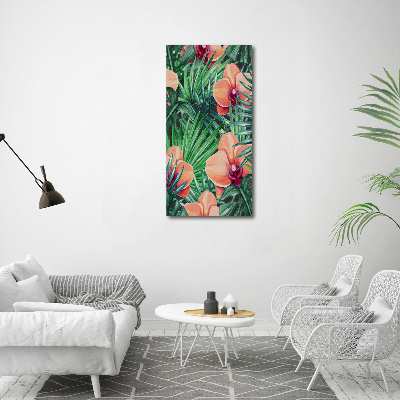 Vertikálny foto obraz akrylové sklo Orchidea a palmy