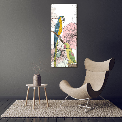 Vertikálny foto obraz akrylové sklo Papagáje a kvety