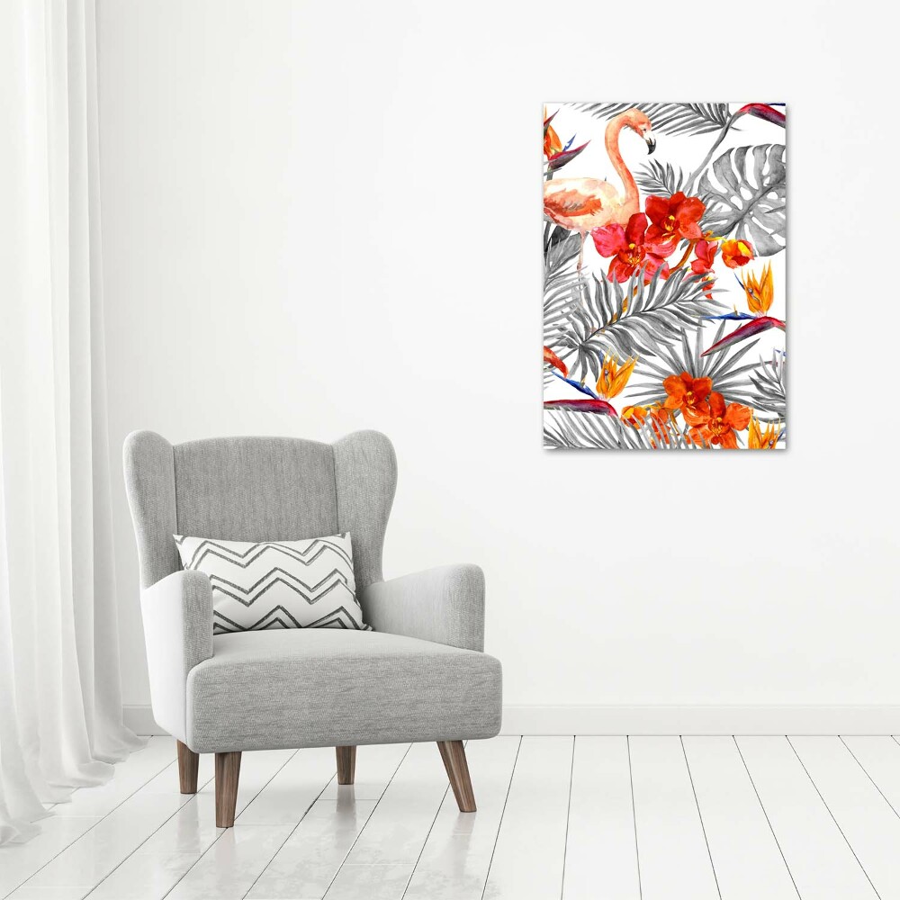 Vertikálny foto obraz akrylový Plameniaky a kvety