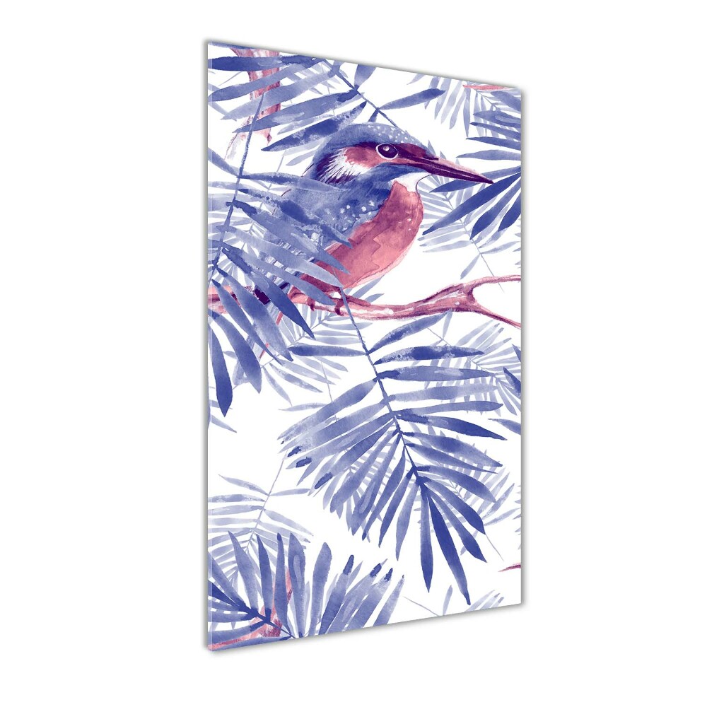 Vertikálny foto obraz akrylový Lístie palmy a vták