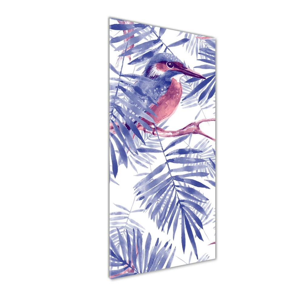 Vertikálny foto obraz akrylový Lístie palmy a vták