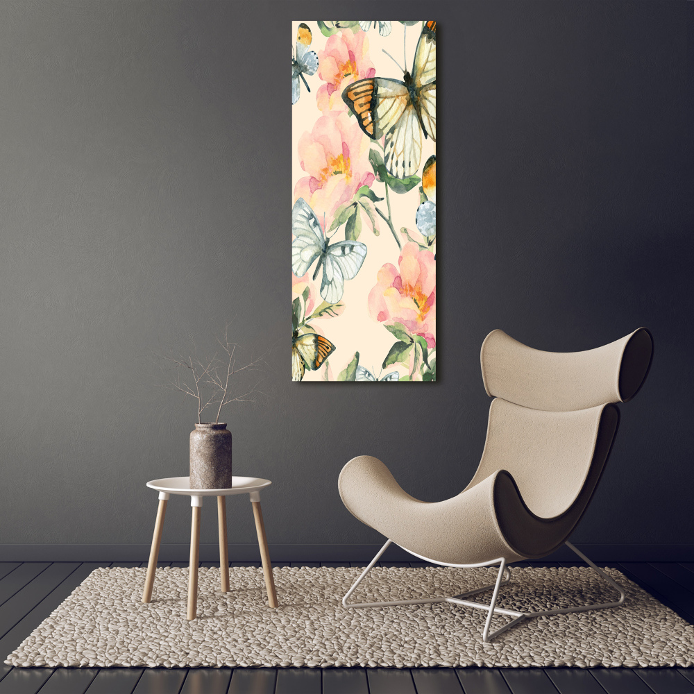 Vertikálny foto obraz akrylový do obývačky Ruže a motýle