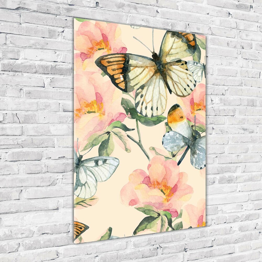 Vertikálny foto obraz akrylový do obývačky Ruže a motýle