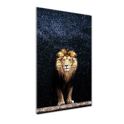 Vertikálny foto obraz akrylový Lev na pozadí hviezd