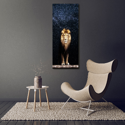 Vertikálny foto obraz akrylový Lev na pozadí hviezd
