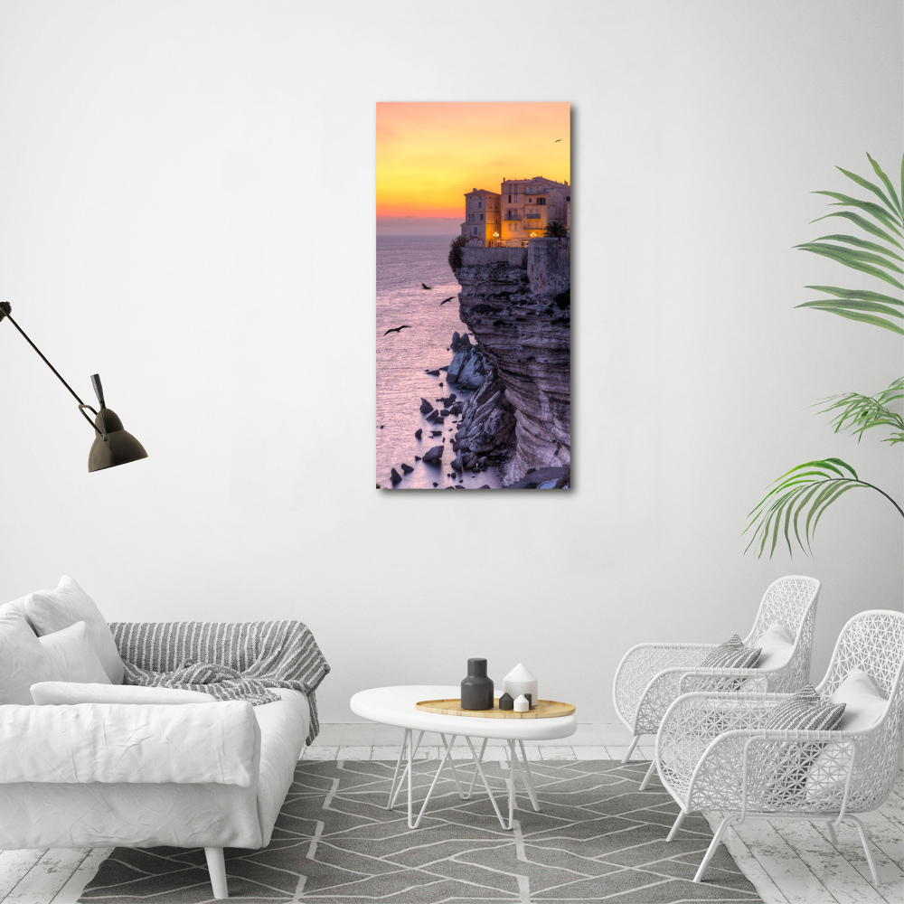 Vertikálny foto obraz akryl do obývačky Domy nad útesom