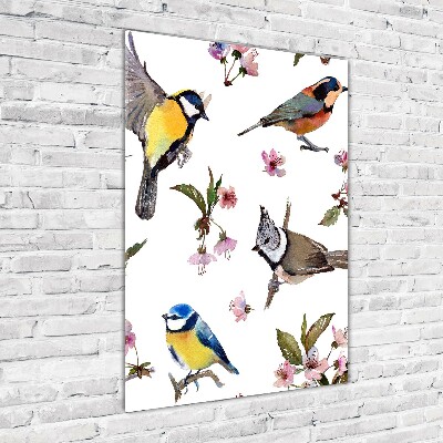 Vertikálny foto obraz akryl do obývačky Vtáky a kvety