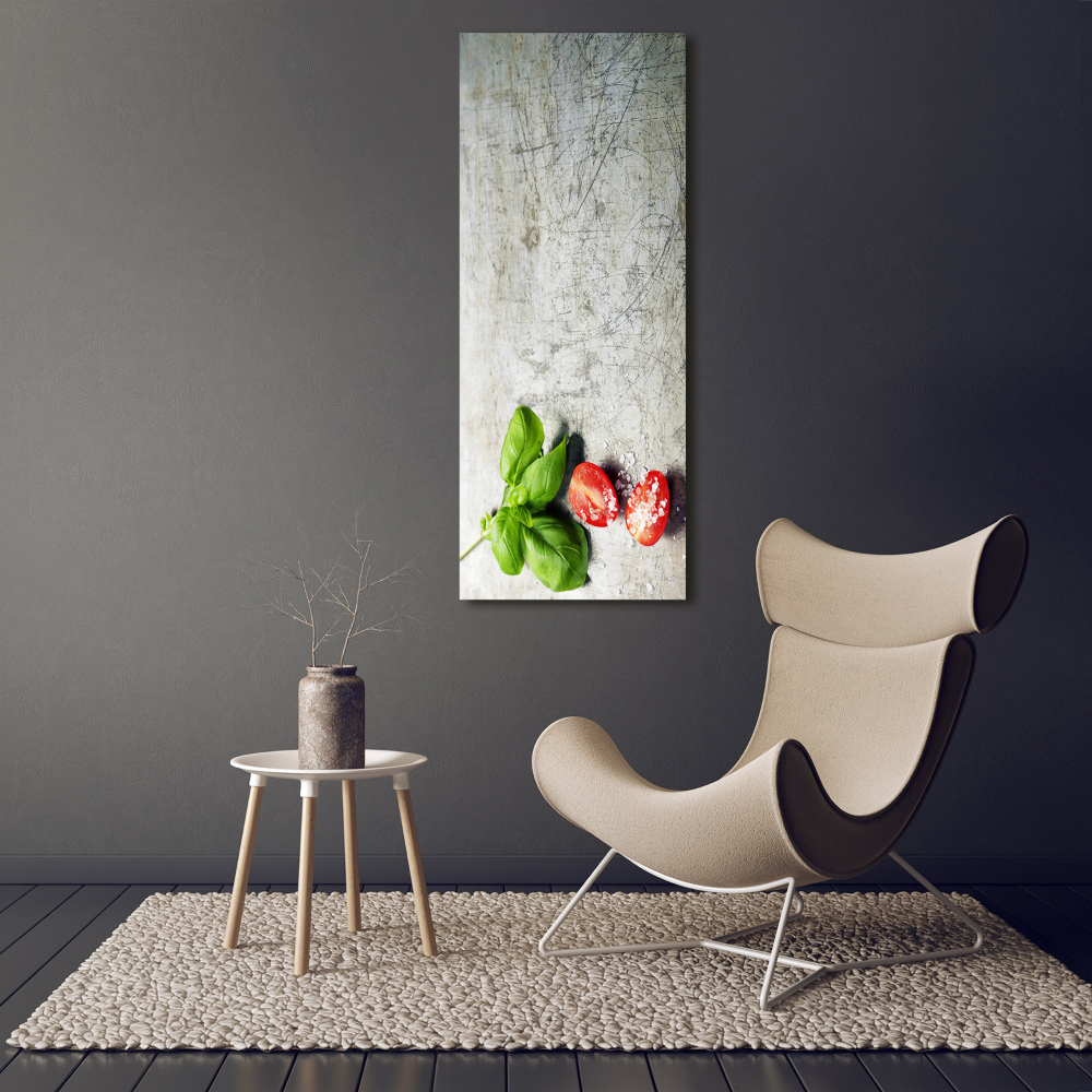Vertikálny foto obraz akrylový Paradajky a bazalka
