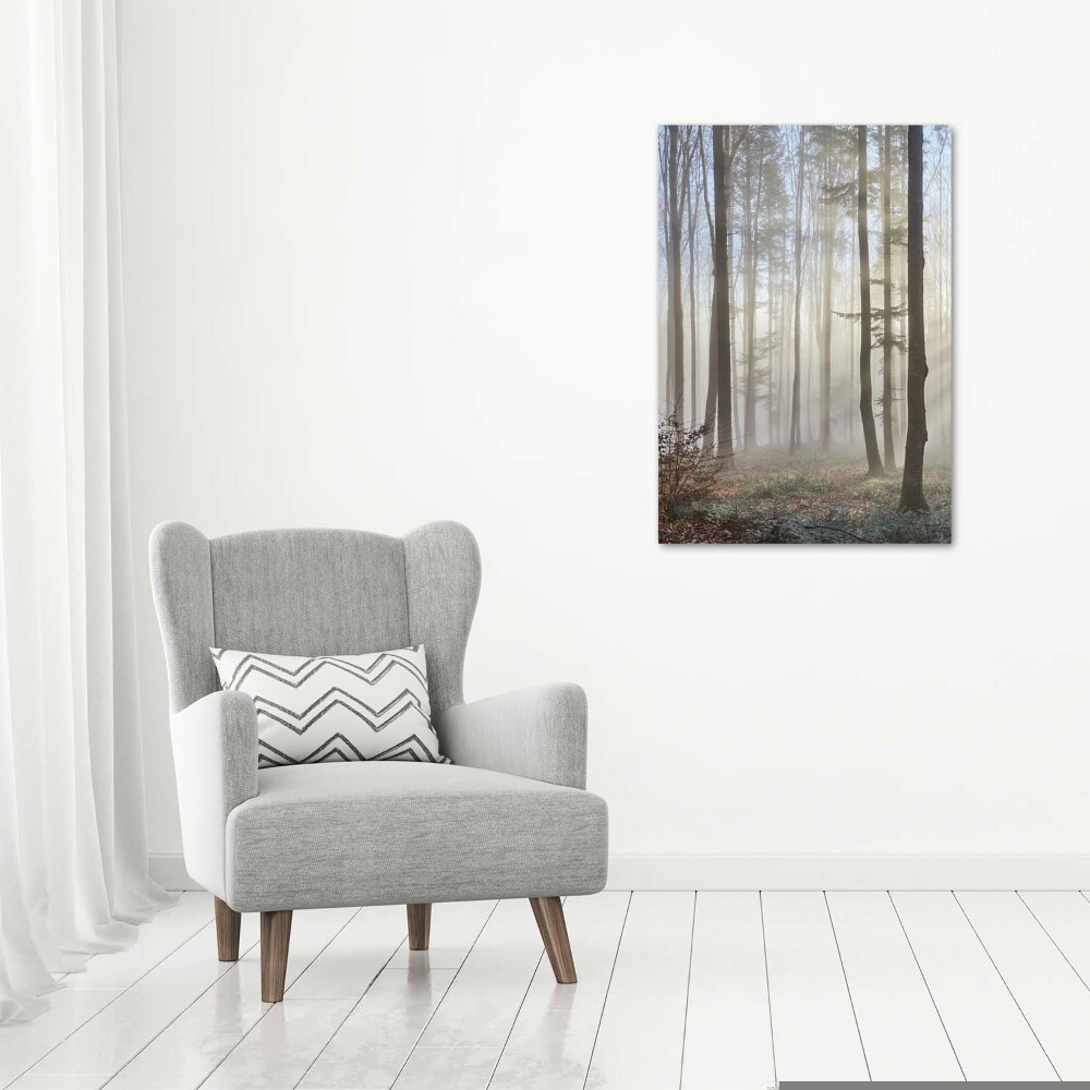 Vertikálny moderný akrylový fotoobraz Hmla v lese