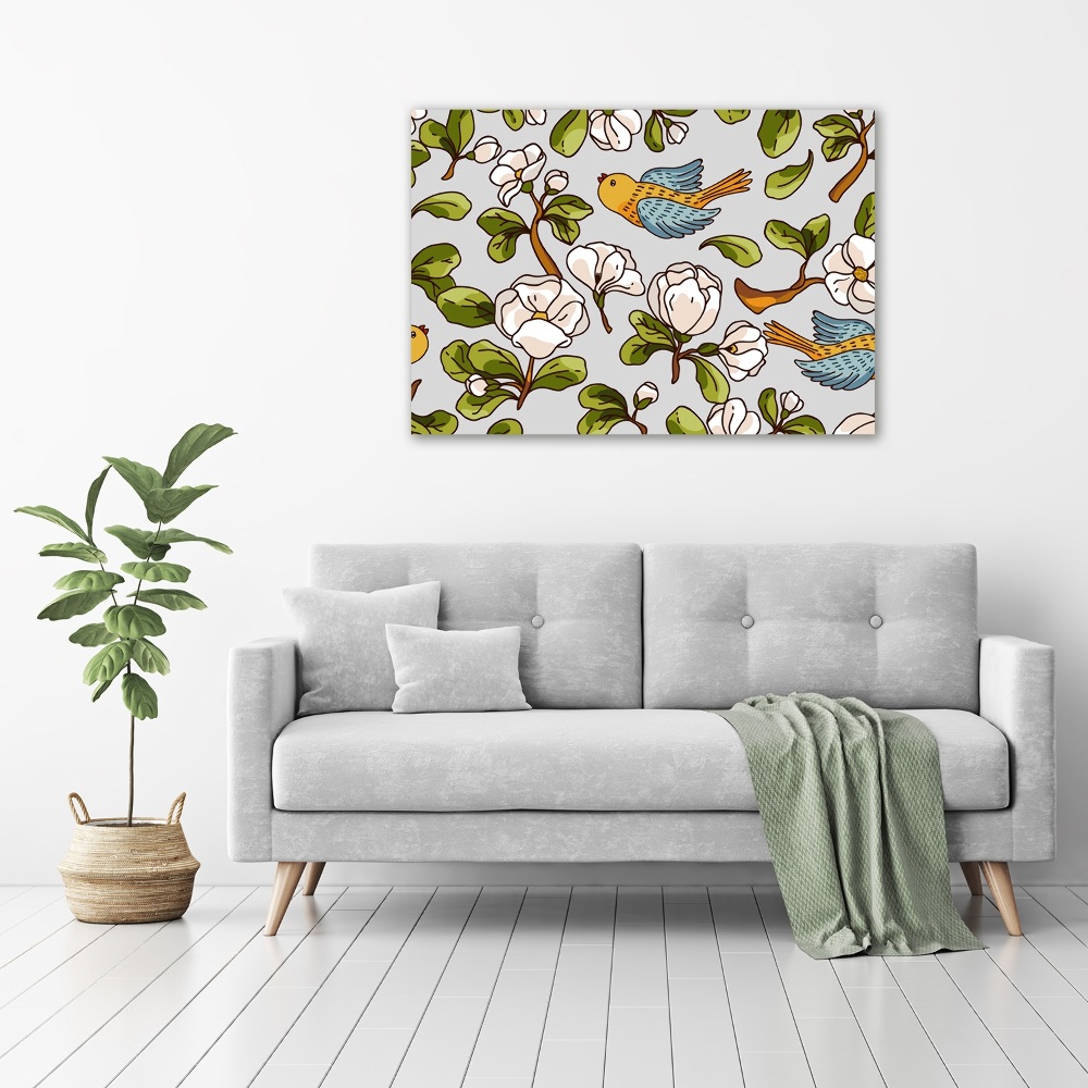Foto obraz na plátne Kvety a vtáky