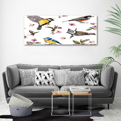 Foto obraz na plátne Vtáky kvety višne