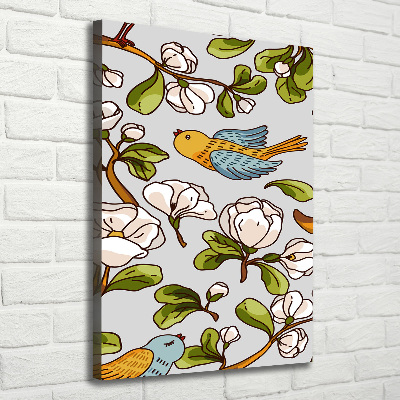 Vertikálny foto obraz na plátne Vtáky a kvety