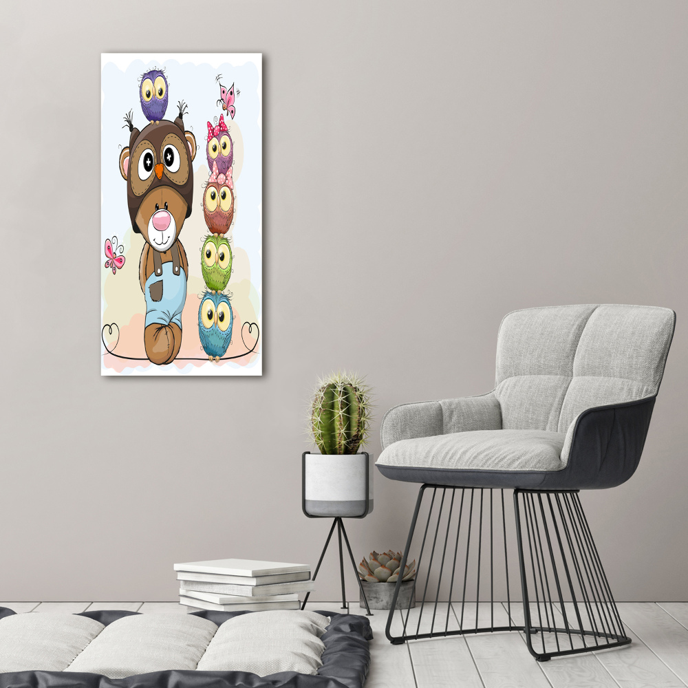 Vertikálny foto obraz na plátne do obývačky Medveď a sovy