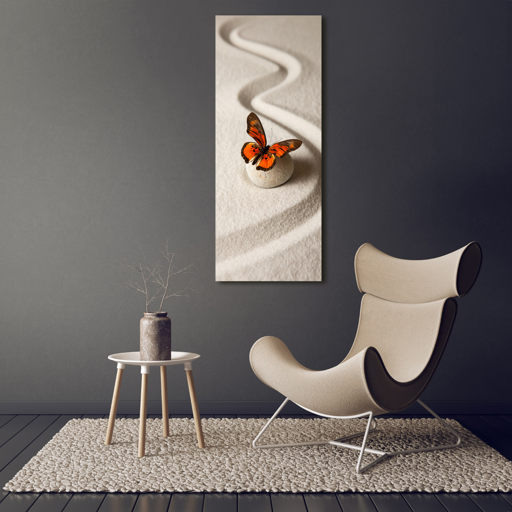 Vertikálny foto obraz na plátne Kameň zen a motýľ