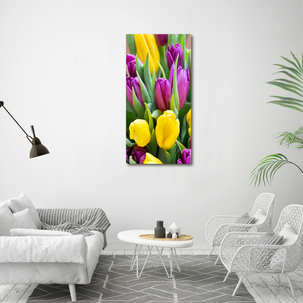 Vertikálny foto obraz na plátne Farebné tulipány