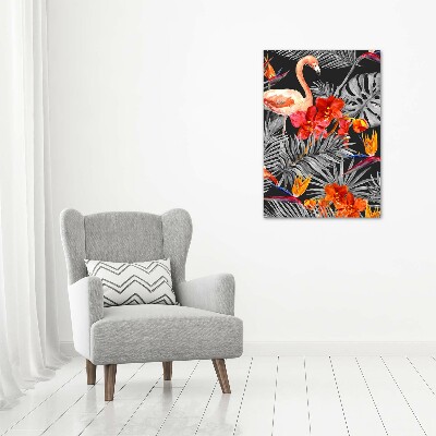Vertikálny foto obraz na plátne Plameňáci a květiny