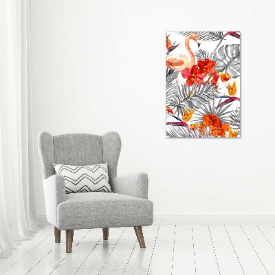Vertikálny foto obraz na plátne Plameňáci a květiny