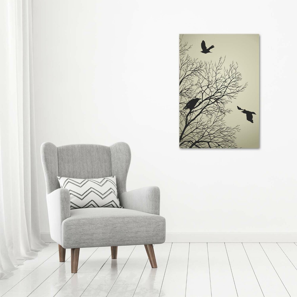 Vertikálny foto obraz na plátne Vrany na strome