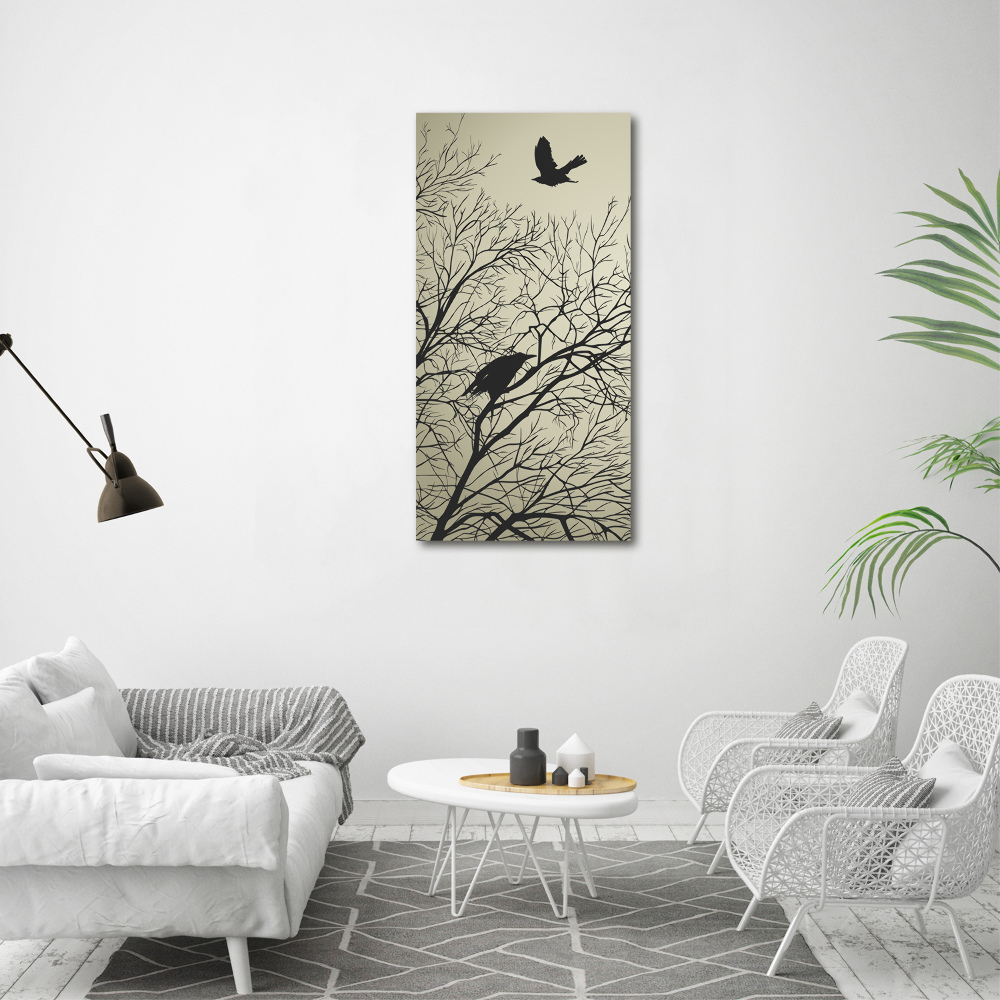 Vertikálny foto obraz na plátne Vrany na strome