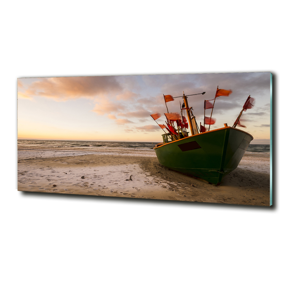 Foto obraz sklenený horizontálny Rybárska loď pláž