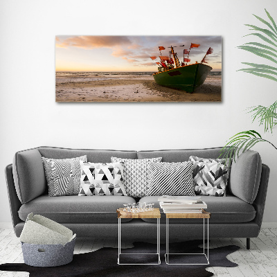 Foto obraz sklenený horizontálny Rybárska loď pláž