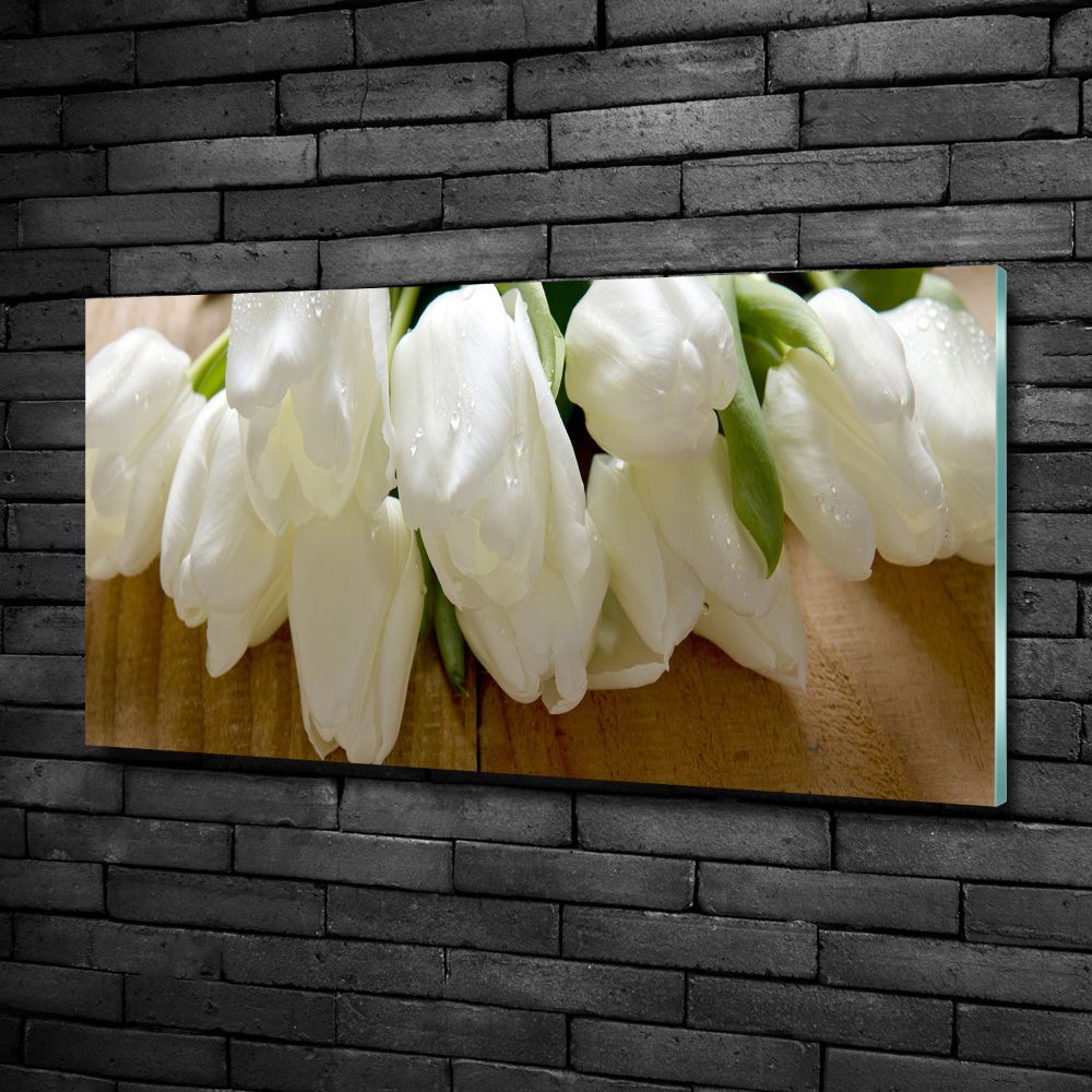Fotoobraz na skle biele tulipány