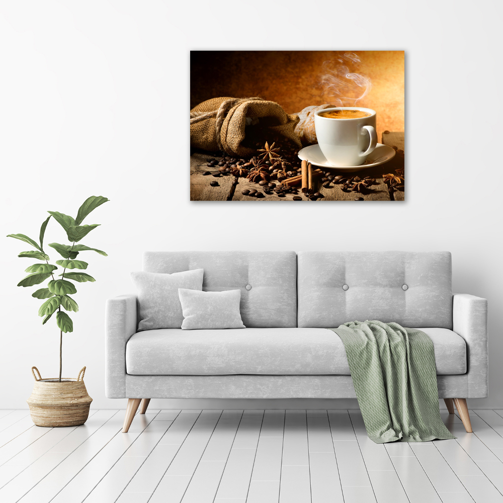 Foto obraz sklenený horizontálny Káva a korenie