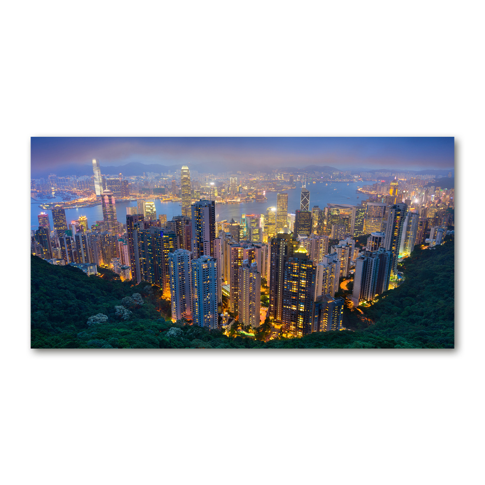 Moderný sklenený obraz z fotografie nočné Hongkong