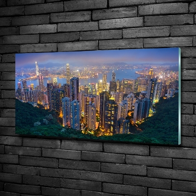 Moderný sklenený obraz z fotografie nočné Hongkong