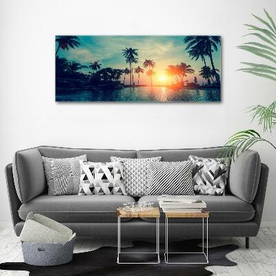 Fotoobraz na skle Západ slnka palmy