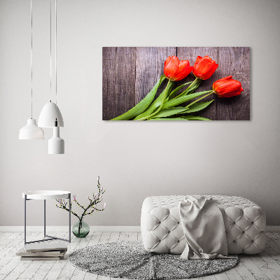 Foto obraz fotografie na skle červené tulipány