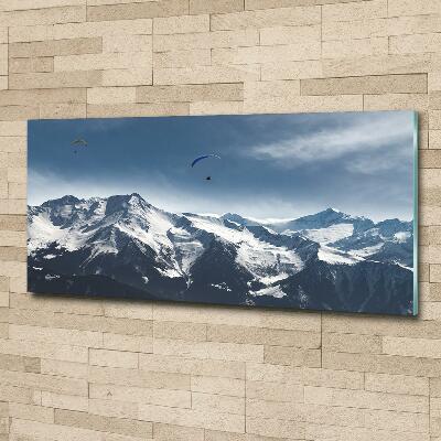 Foto obraz fotografie na skle paragliding Alpy