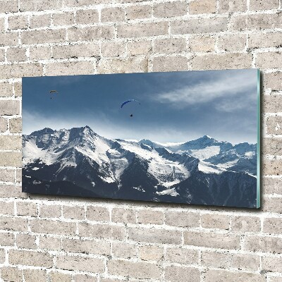 Foto obraz fotografie na skle paragliding Alpy